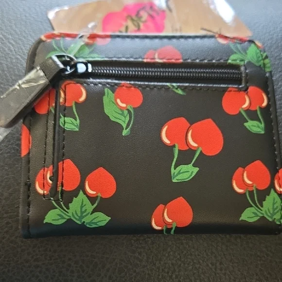 Betsey Johnson Black Cherry Print Small Wallet - Picture 3 of 6